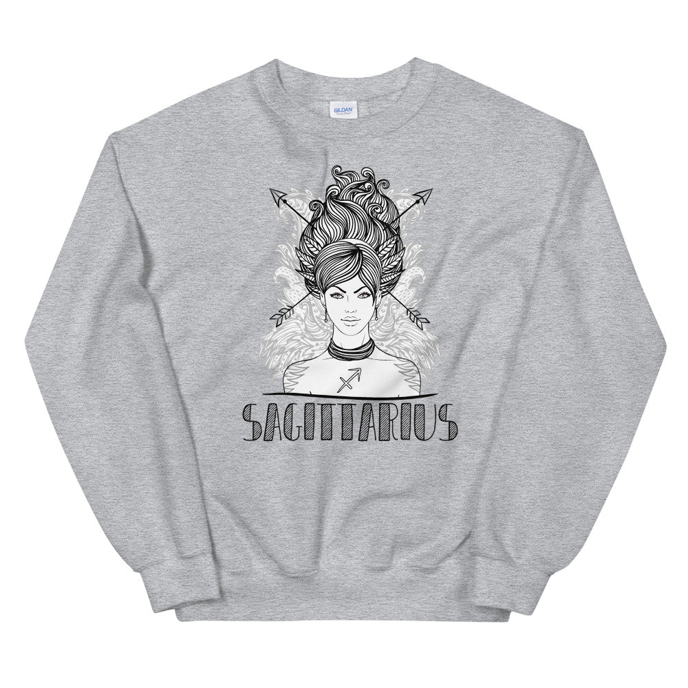 Sagittarius Sweatshirt | Grey Crewneck Sagittarius Zodiac Pullover