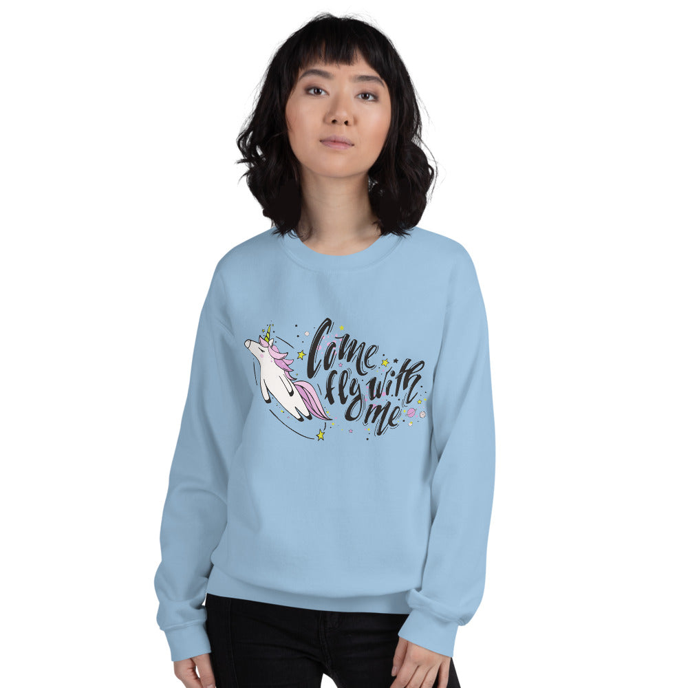 Come Fly With Me Unicorn Crewneck Sweatshirt for Women