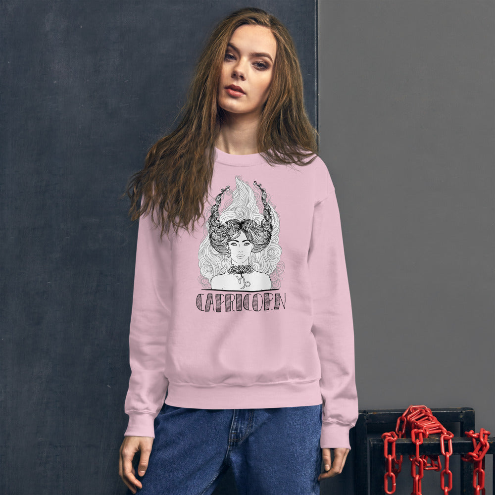 Pink Capricorn Zodiac Pullover Crewneck Sweatshirt for Women