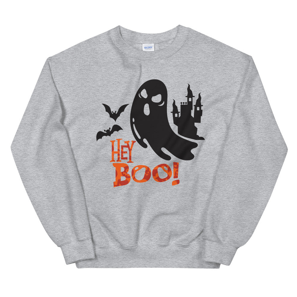 Hey Boo! Spooky Ghost Bats and Castle  Crewneck Sweatshirt