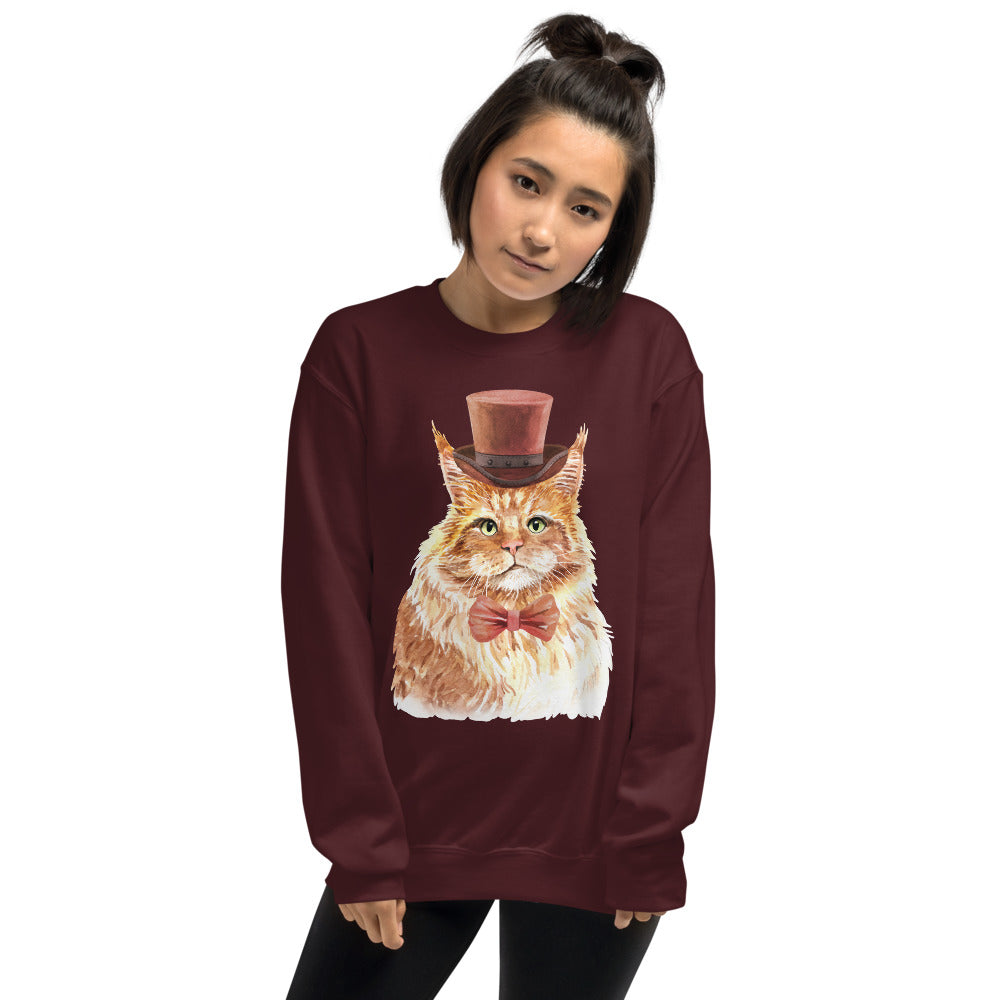 Cat with Bow Tie Crewneck Sweatshirt for Women