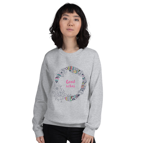 Good Vibes Sweatshirt | Grey Boho Vibes Sweatshirt for Women