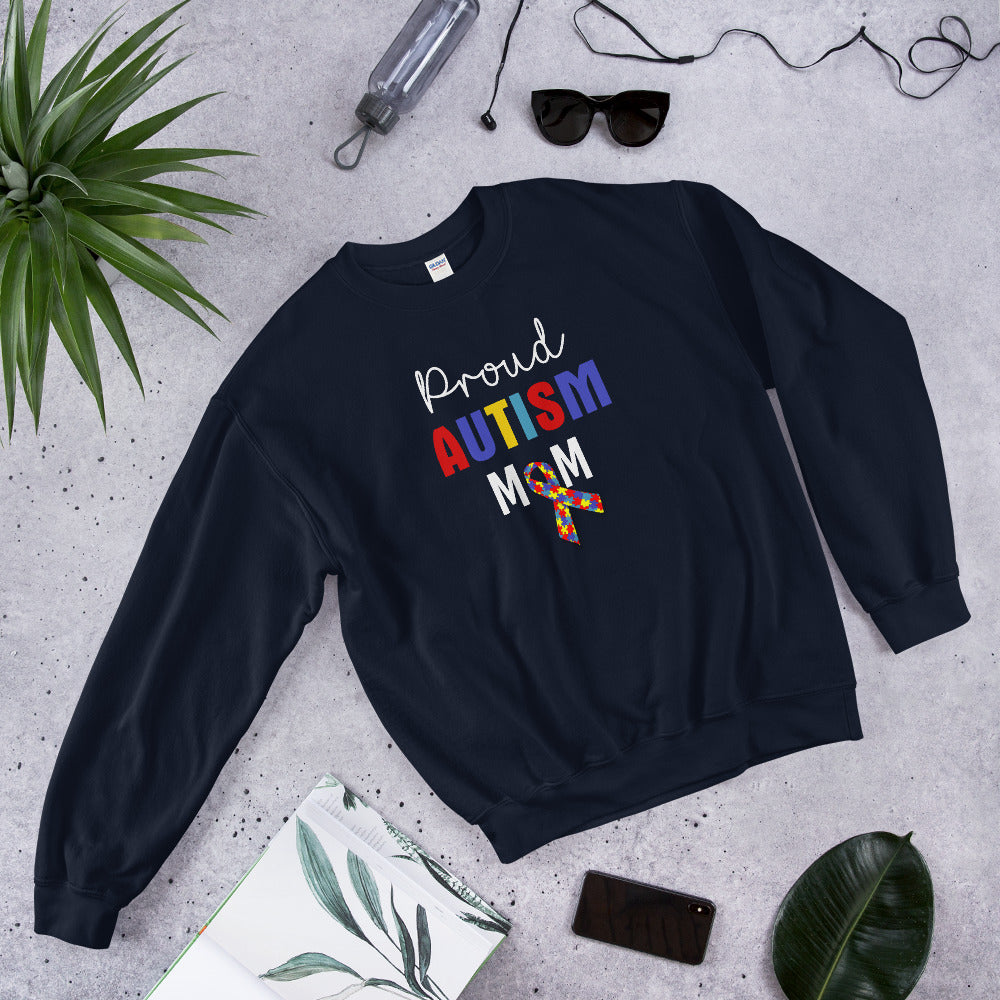 Navy Proud Autism Mom Printed Pullover Crewneck Sweatshirt