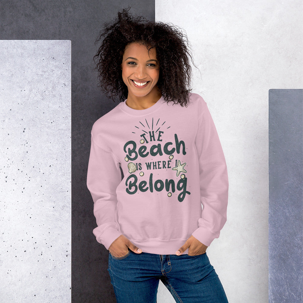 The Beach is Where I Belong Sweatshirt for Women in Pink Color
