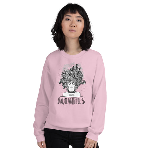 Pink Aquarius Astrology Pullover Crewneck Sweatshirt for Women