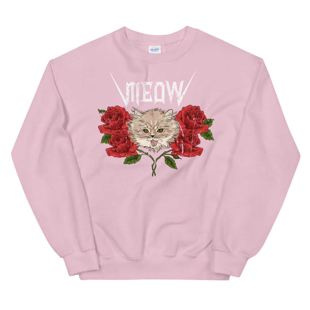 Meow Sweatshirt | Vintage design Cat Meow with Roses Sweatshirt for Women