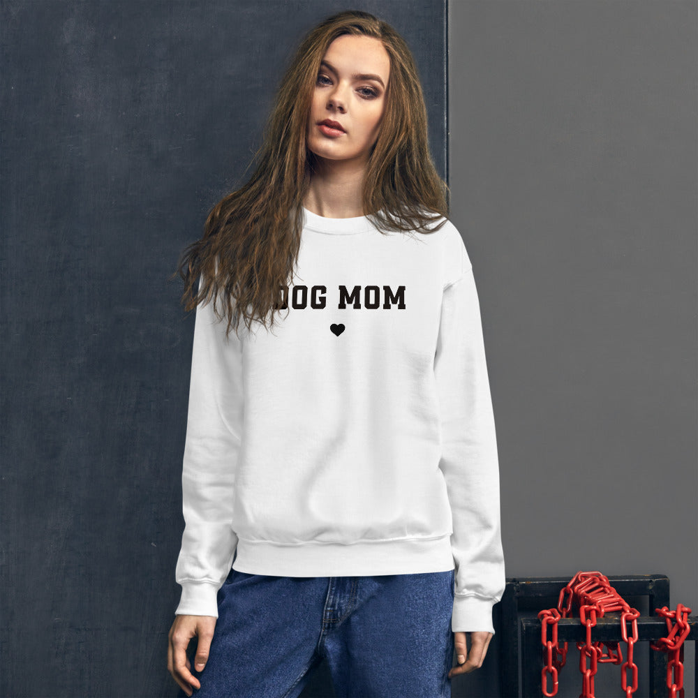 White Dog Mom Pullover Crewneck Sweatshirt for Women