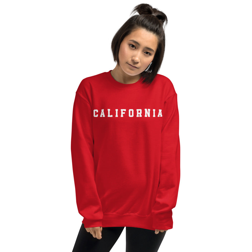 Red California Sweatshirt Womens Pullover Crew Neck