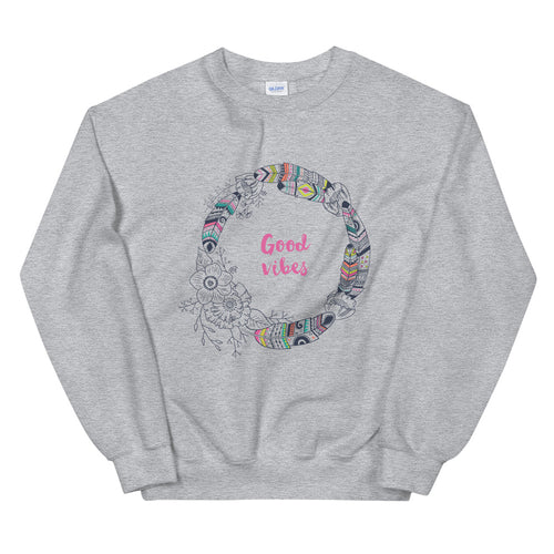 Good Vibes Sweatshirt | Grey Boho Vibes Sweatshirt for Women