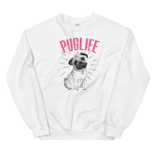 White Pug Life Crewneck Sweatshirt for Dog Lovers