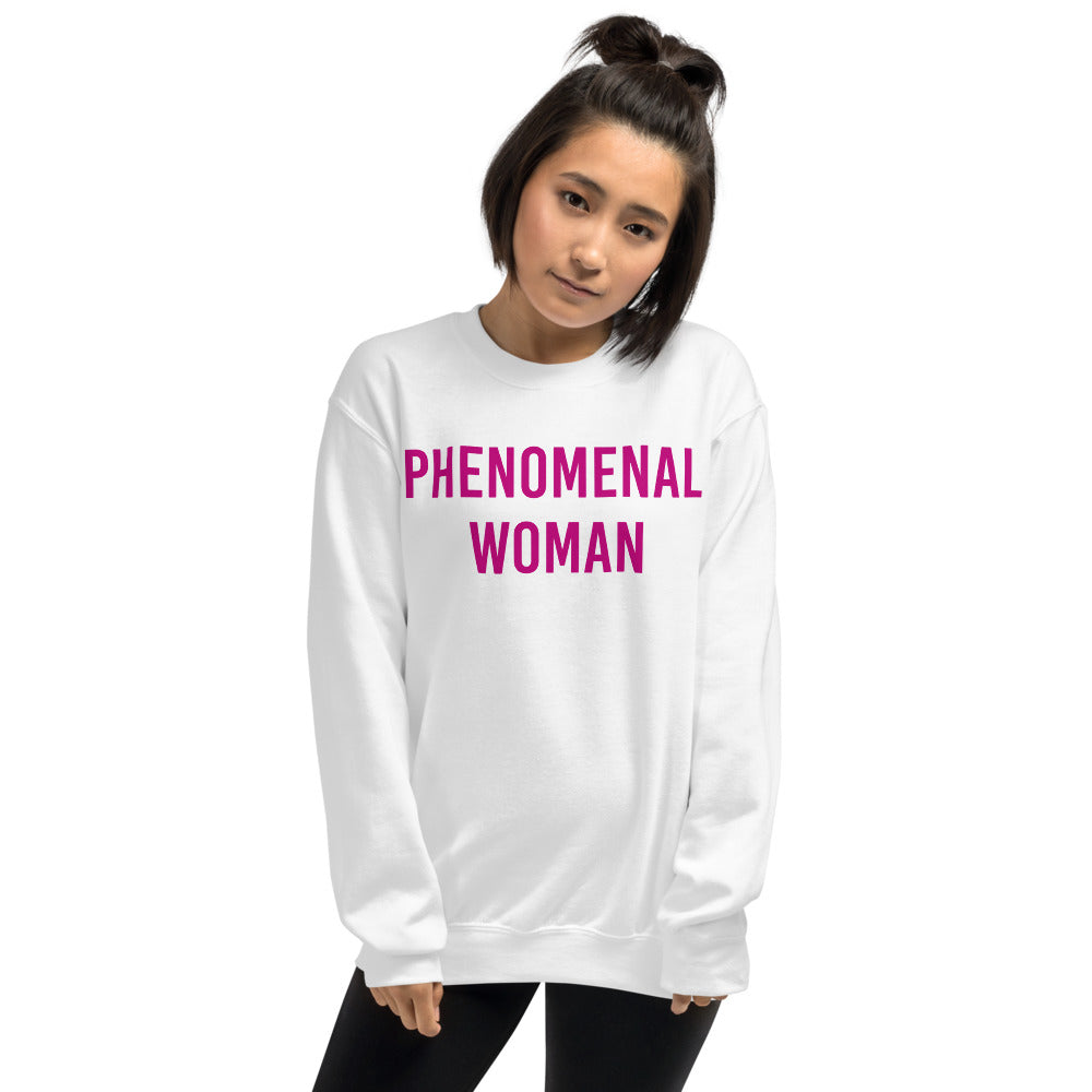 White Phenomenal Woman Pullover Crewneck Sweatshirt for Women