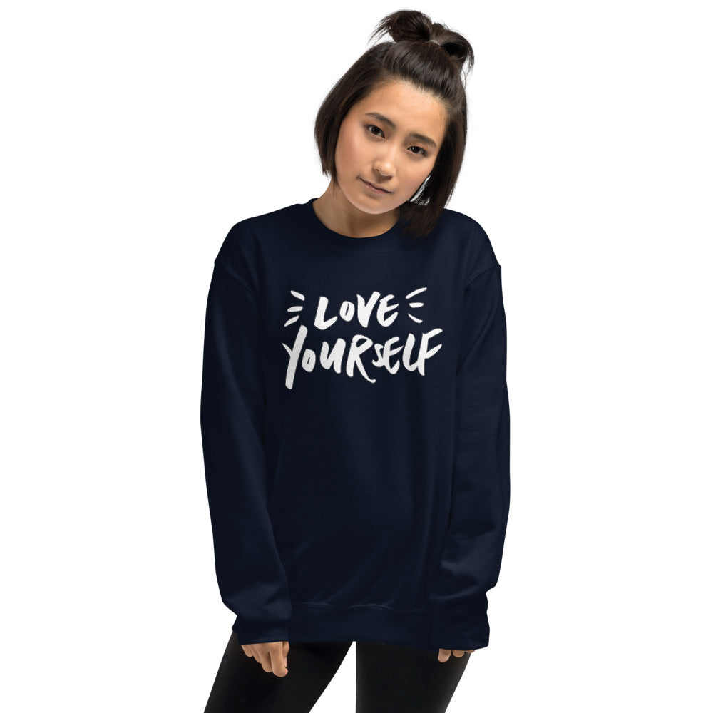 Navy Blue Love Yourself Pullover Crewneck Sweatshirt for Women