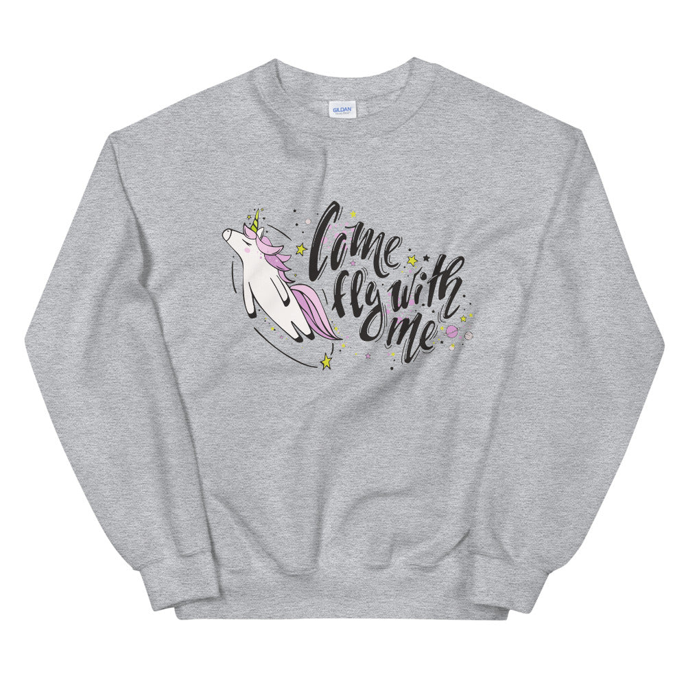 Come Fly With Me Unicorn Crewneck Sweatshirt for Women