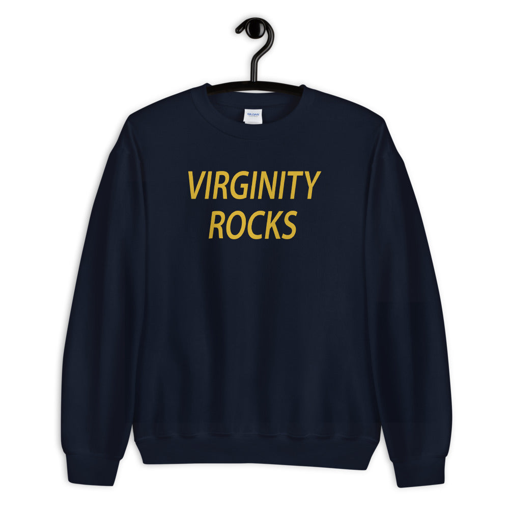 Navy Blue Virginity Rocks Sweatshirt Pullover Crewneck for Women