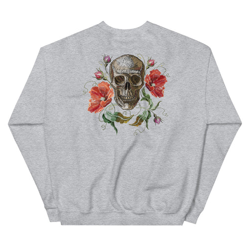 Rose Skull Sweatshirt | Grey Skull with Roses Sweatshirt for Women