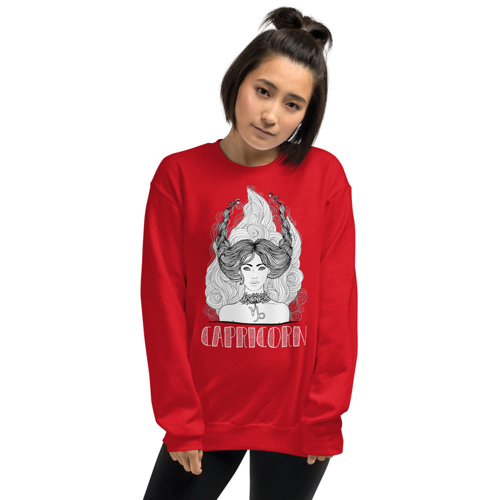 Capricorn Sweatshirt | Red Crewneck Capricorn Zodiac Pullover