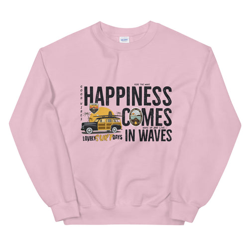 Happiness Comes in Waves Vintage Vacation Crewneck Sweatshirt