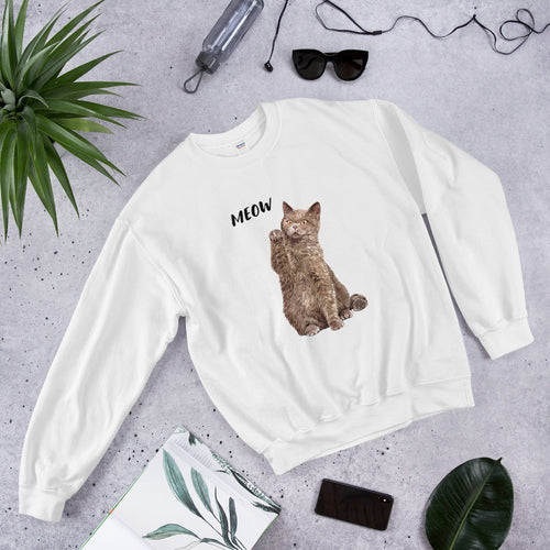 Meow Fluffy Brown Cat Crewneck Sweatshirt for Women