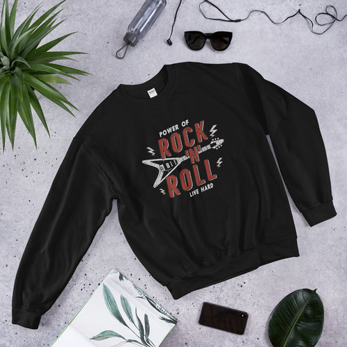 Power of Rock n Roll Live Hard Vintage Crewneck Sweatshirt