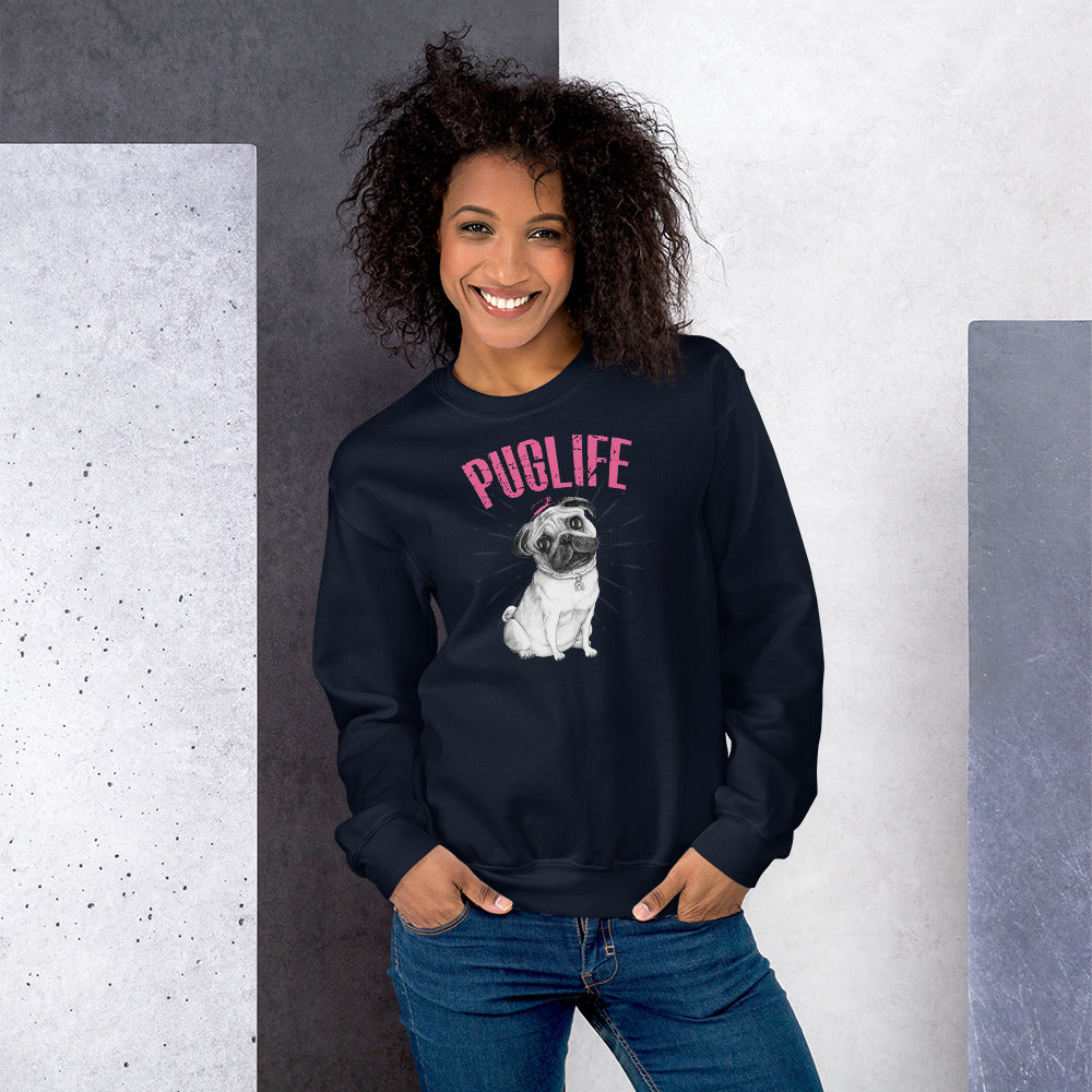 Navy Pug Life Pullover Crewneck Sweatshirt for Women