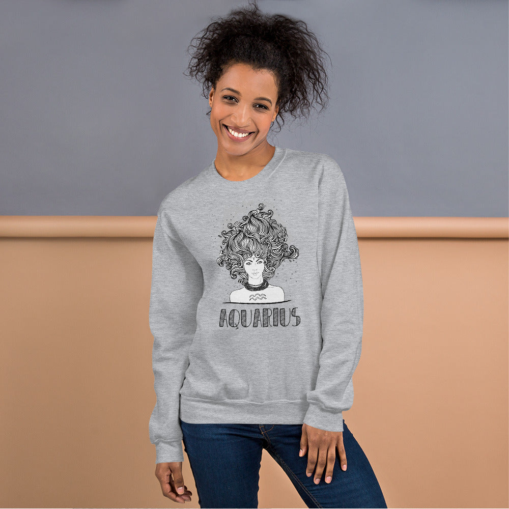 Aquarius Sweatshirt | Grey Crewneck Aquarius Zodiac Sweatshirt