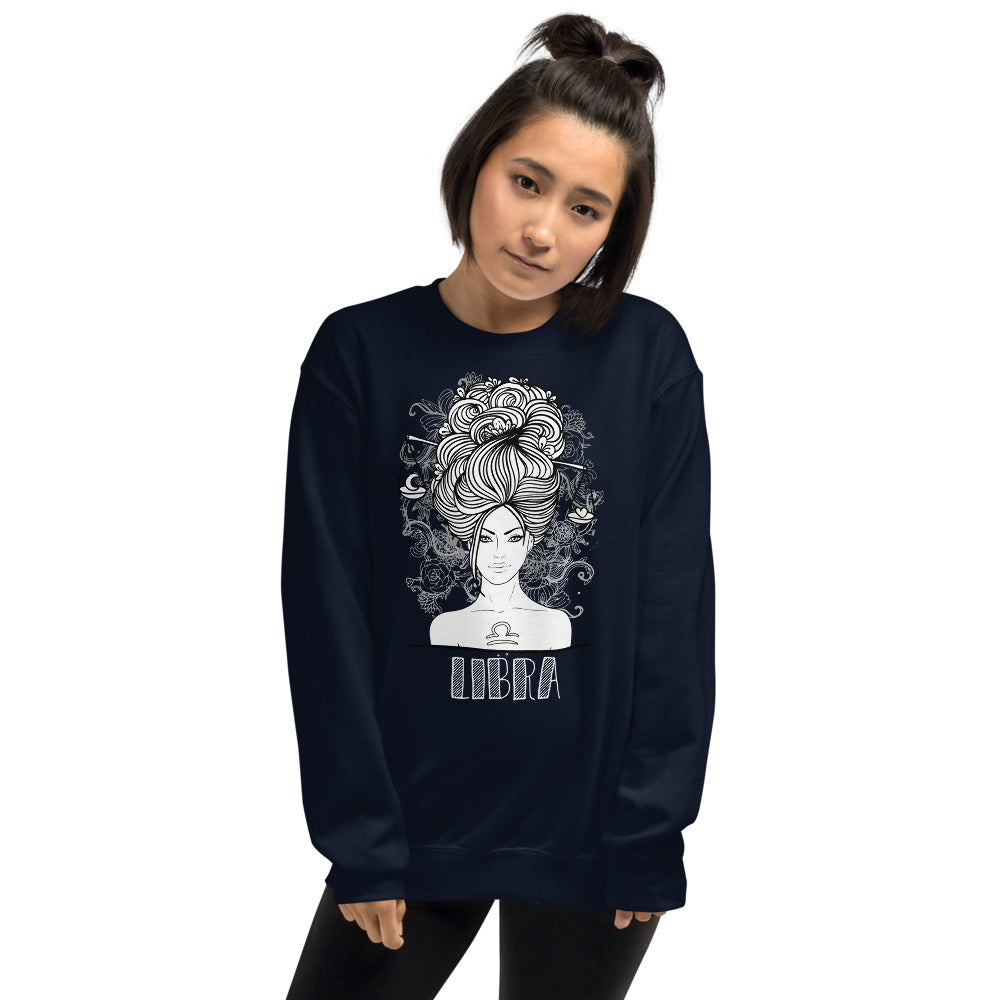 Navy Libra Zodiac Pullover Crewneck Sweatshirt for Women