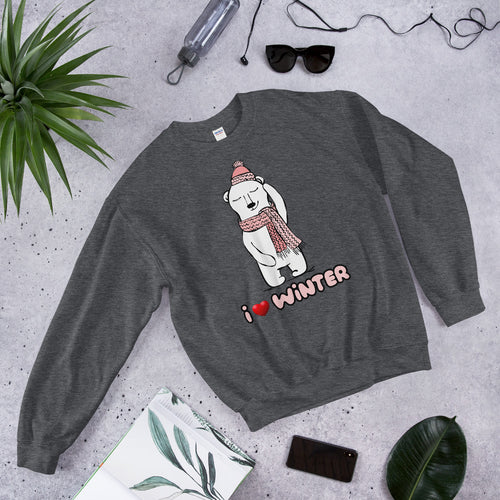 I Love Winter Sweatshirt | Cute Winter Love Polar Bear Crewneck
