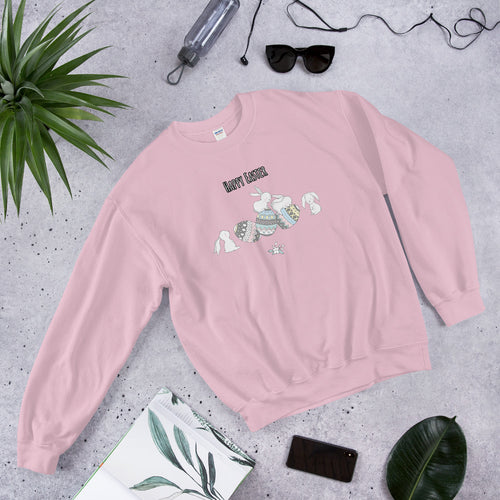 Happy Easter Bunny with Easter Eggs Crewneck Sweatshirt