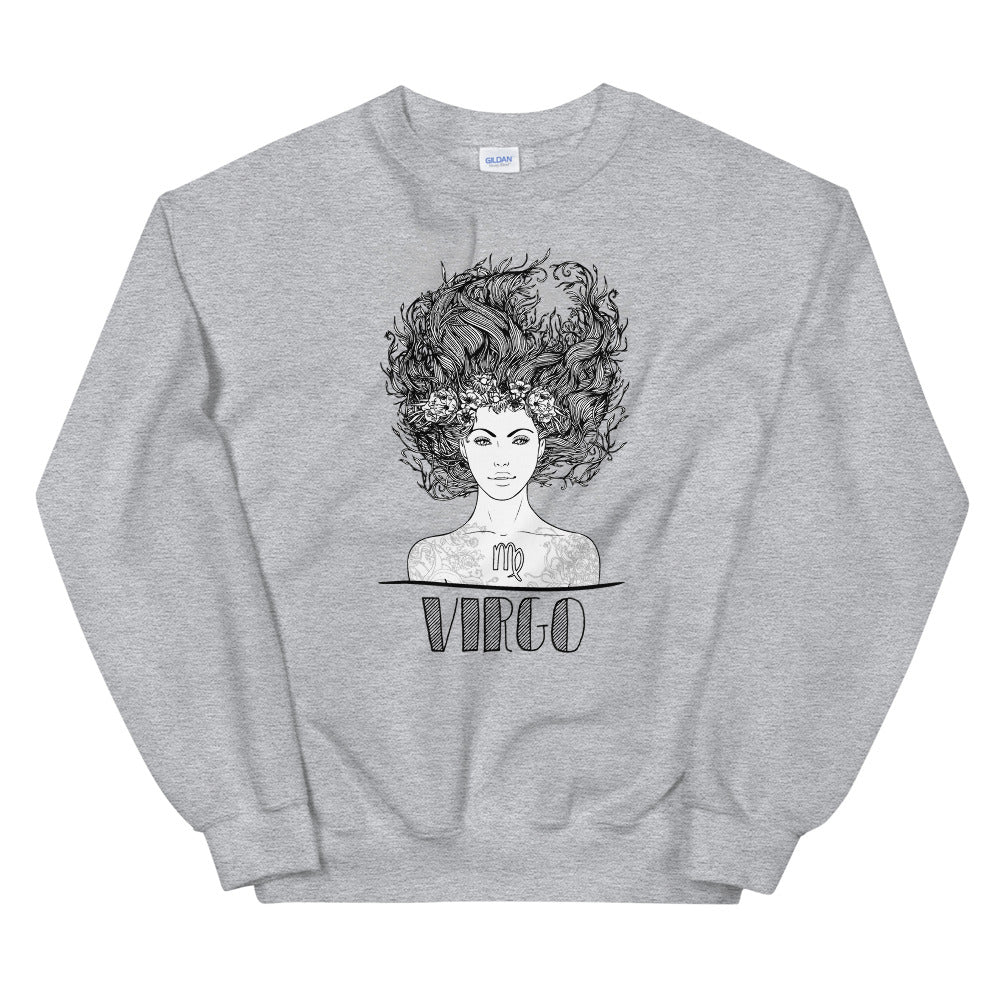 Grey Virgo Zodiac Pullover Crewneck Sweatshirt for Women