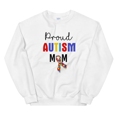Autism Mom Sweatshirt | White Proud Autism Mom Pullover Crewneck