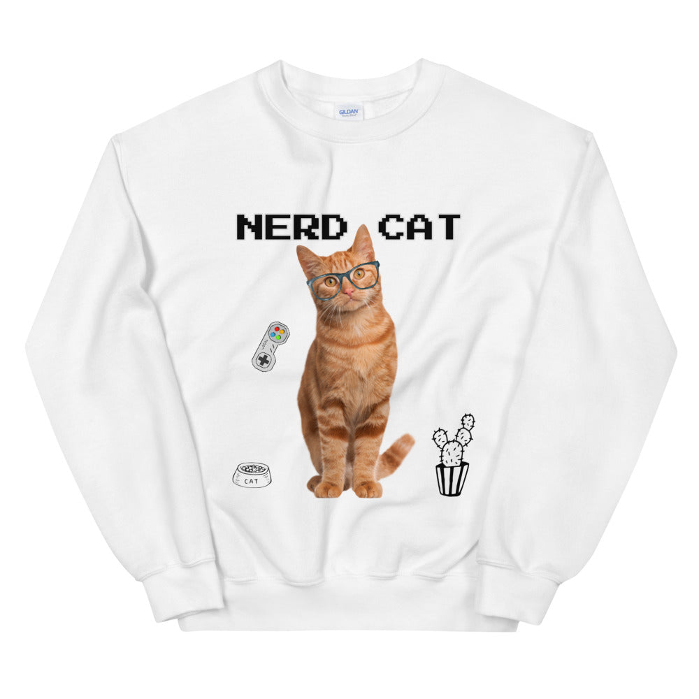 Gamer Nerd Cat Crewneck Sweatshirt for Women