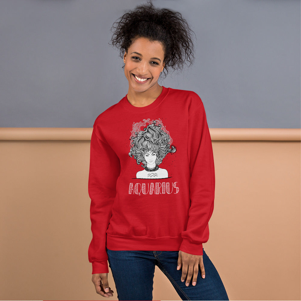 Red Aquarius Sweatshirt - Zodiac Astrology Horoscope Pullover Crewneck