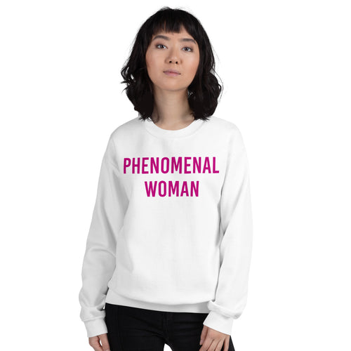 White Phenomenal Woman Pullover Crewneck Sweatshirt for Women