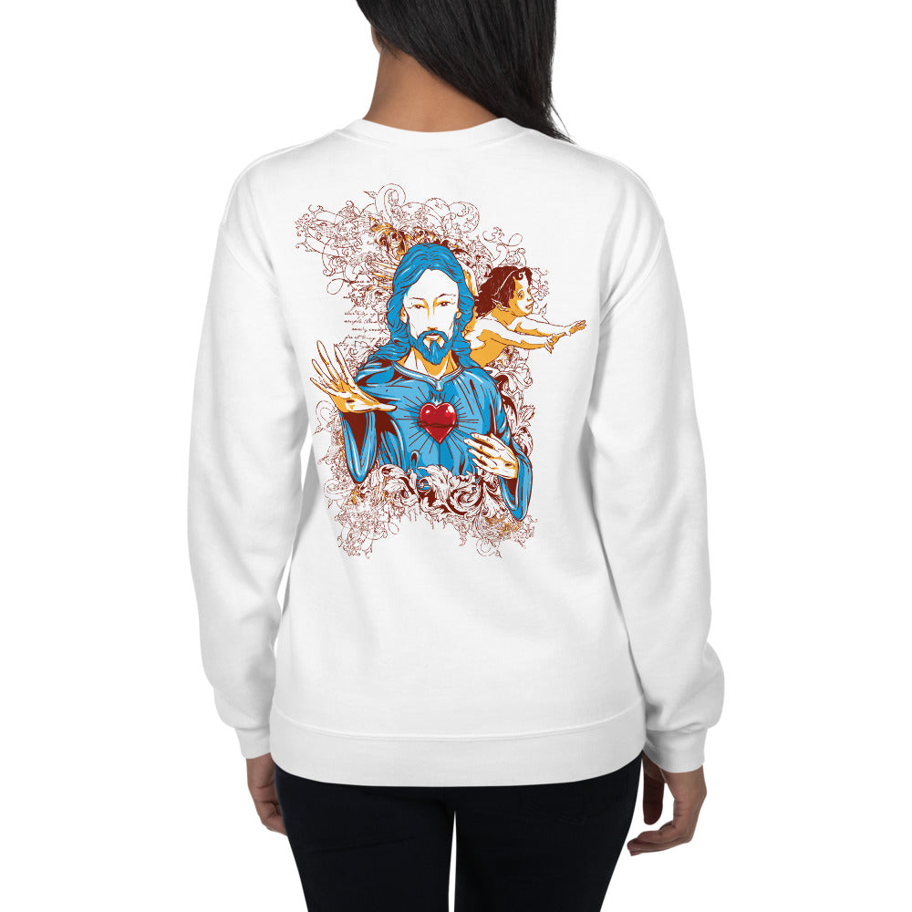Back Print Jesus Sacred Heart Graphic Crewneck  Sweatshirt
