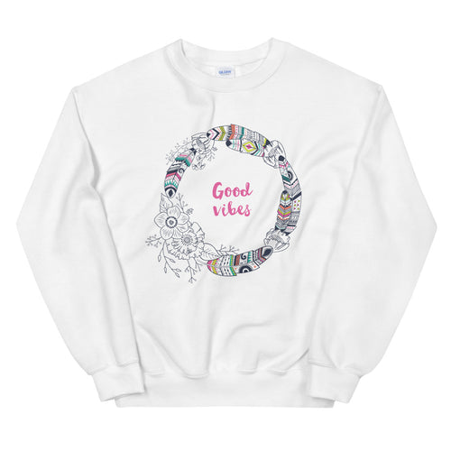 Good Vibes Sweatshirt | White Boho Vibes Pullover Crewneck