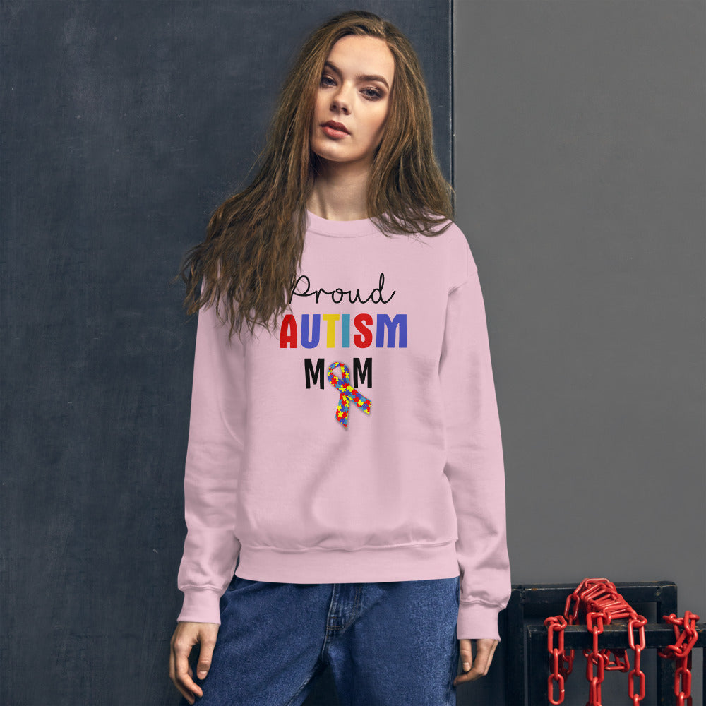 Pink Cute Autism Mom Pullover Crewneck Sweatshirt Women