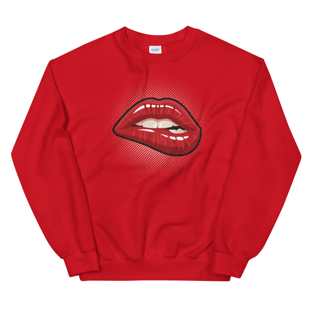 Red Pop Art Biting Lip Crewneck Sweatshirt for Women