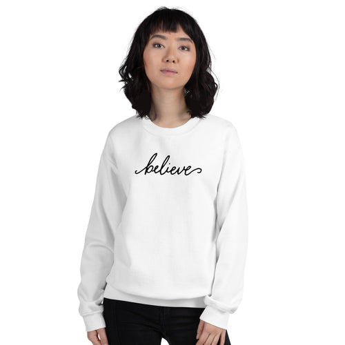 Believe Sweatshirt | White One Word Believe Sweatshirt for Women