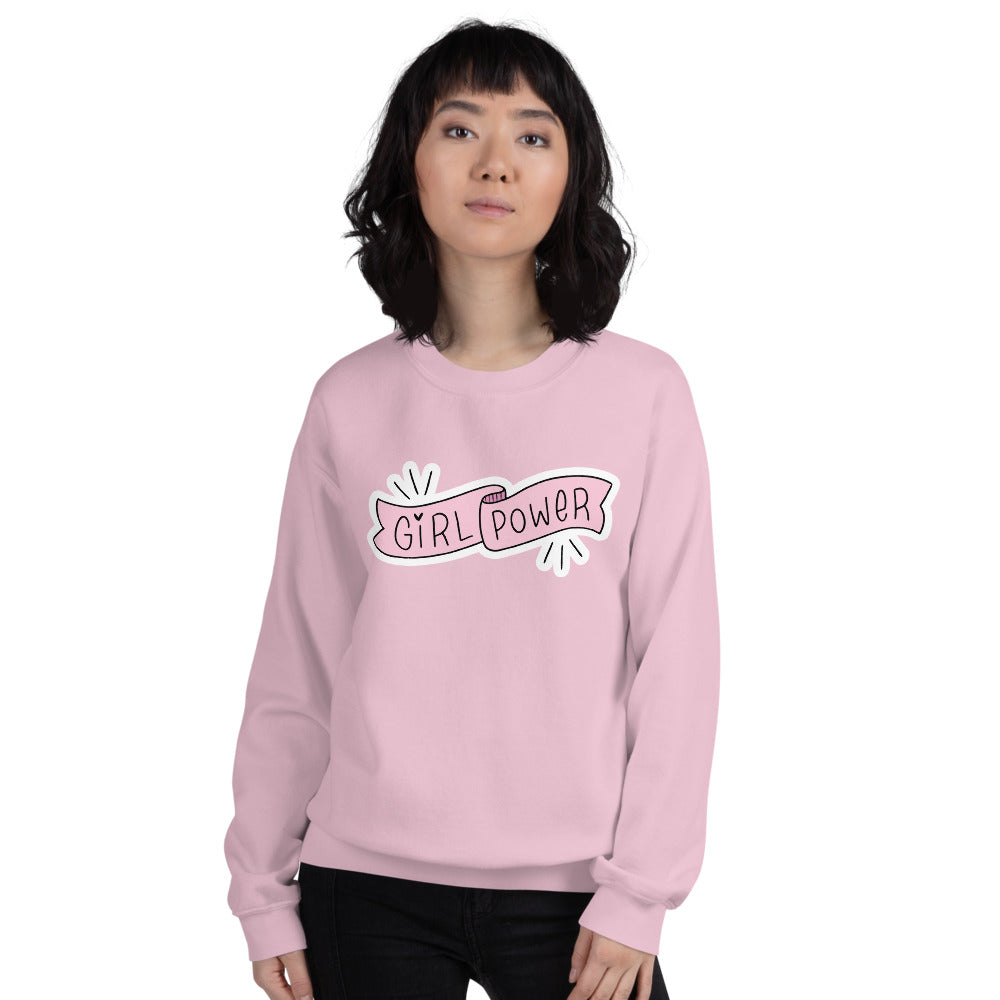 Girl Power Pink Ribbon Sticker Crewneck Sweatshirt