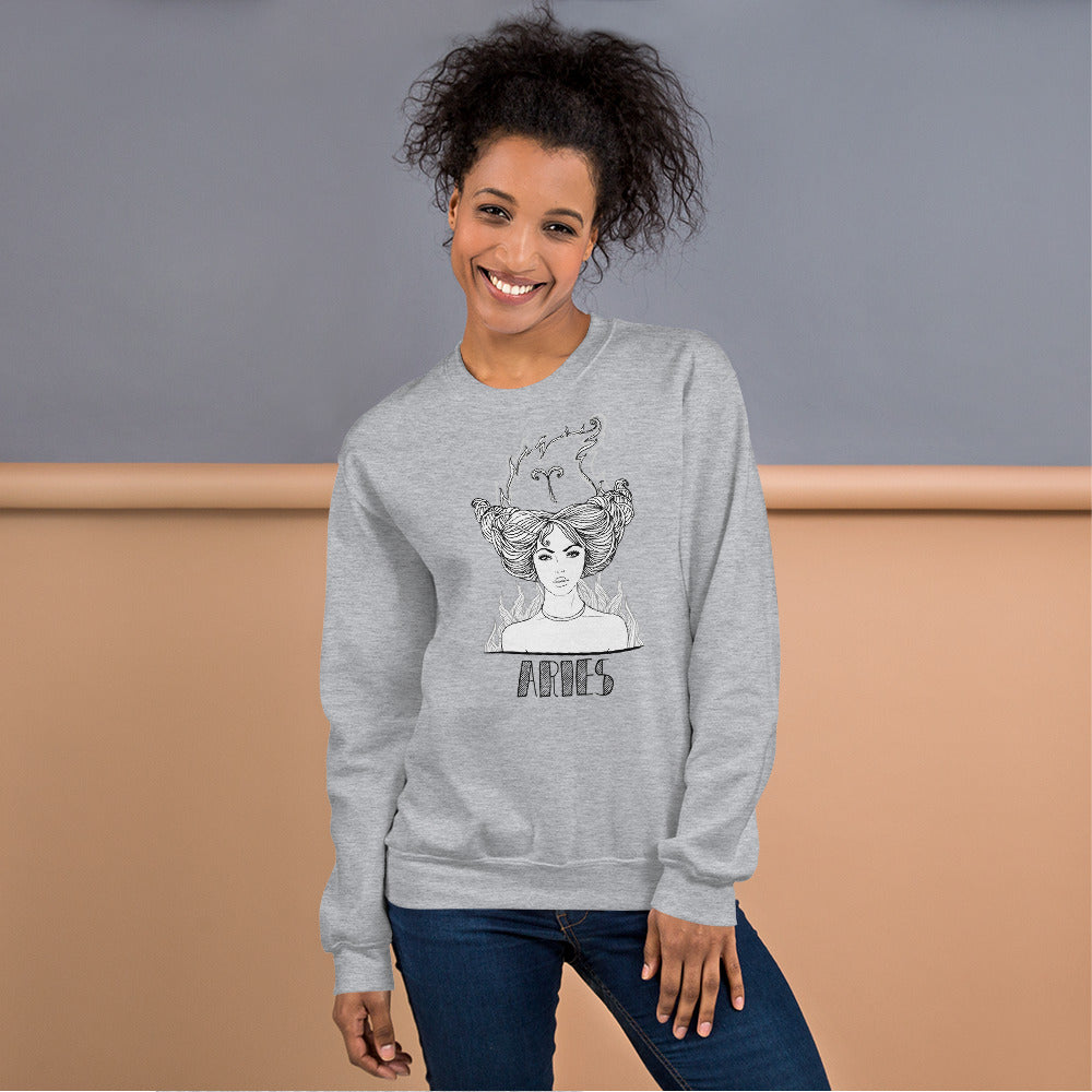 Grey Aries Astrology Pullover Crewneck Sweatshirt for Women