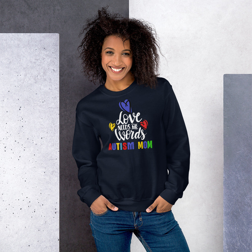 Autism Mom Sweatshirt | Navy Love Has No Words Autism Mom Sweatshirt