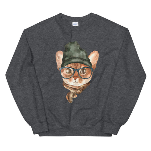 Hipster Cat Crewneck Sweatshirt for Women