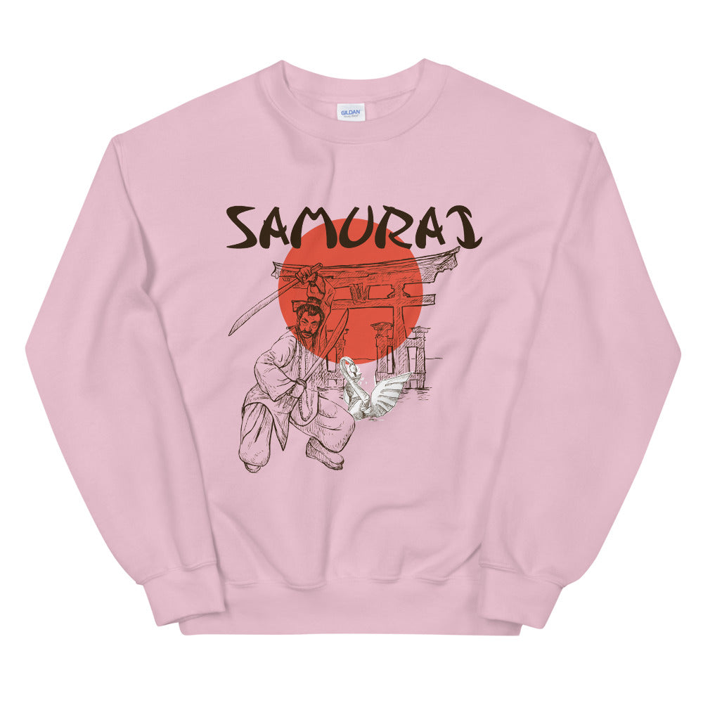 Japanese Red Moon Samurai Crewneck Sweatshirt for Women