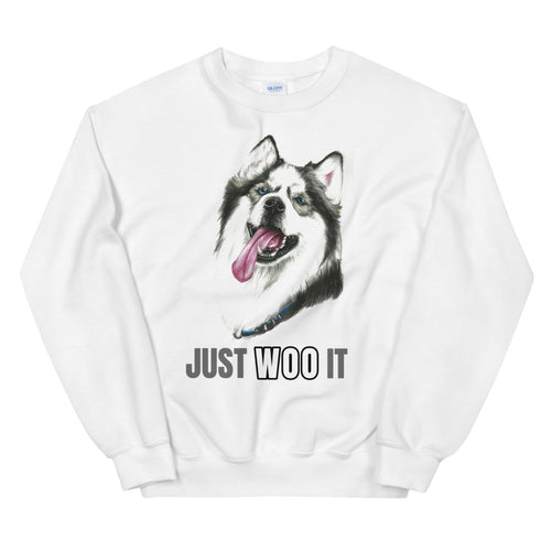 Husky Dog Funny Just Woo It Crewneck Sweatshirt for Women