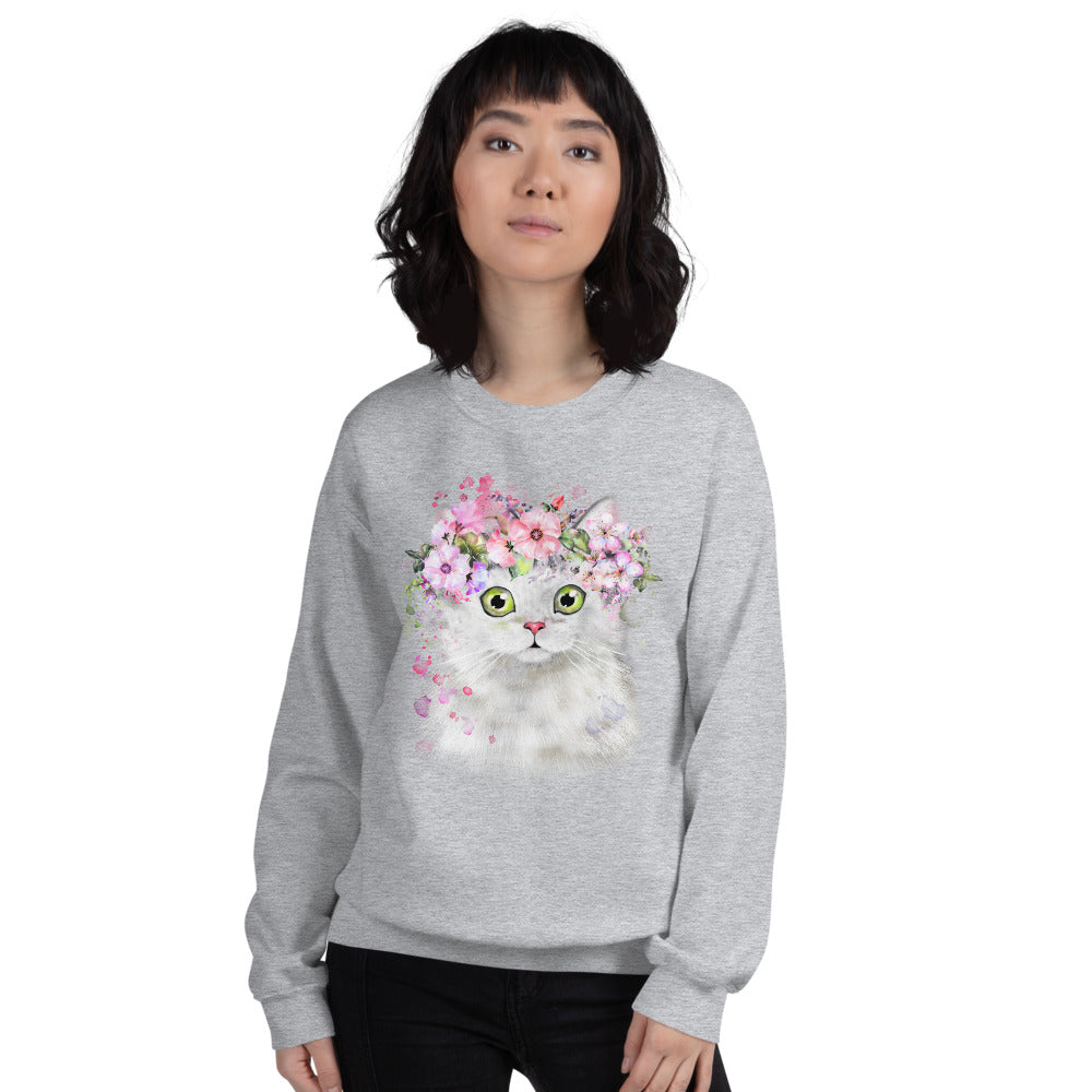 Cat With Boho Floral Crown Crewneck Sweatshirt