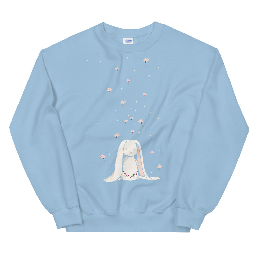 Cute Bunny with Falling Flowers Crewneck Sweatshirt