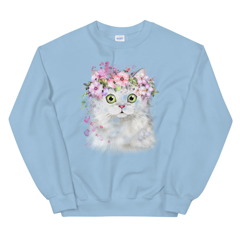 Cat With Boho Floral Crown Crewneck Sweatshirt