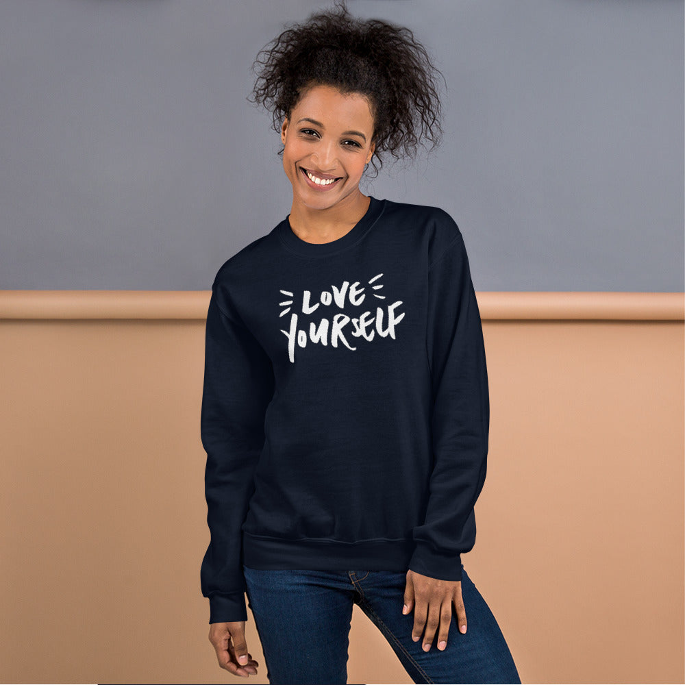 Navy Blue Love Yourself Pullover Crewneck Sweatshirt for Women