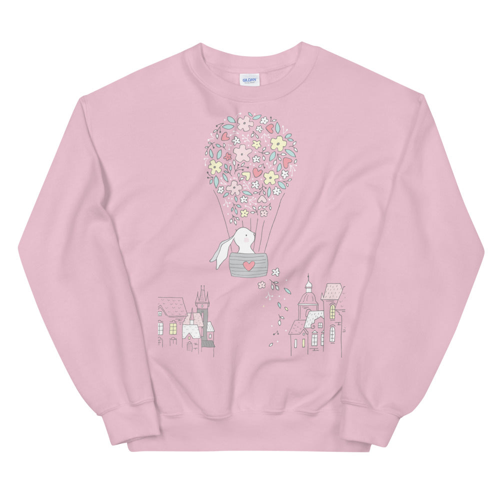 Cute Bunny Air Balloon Crewneck Sweatshirt for Women