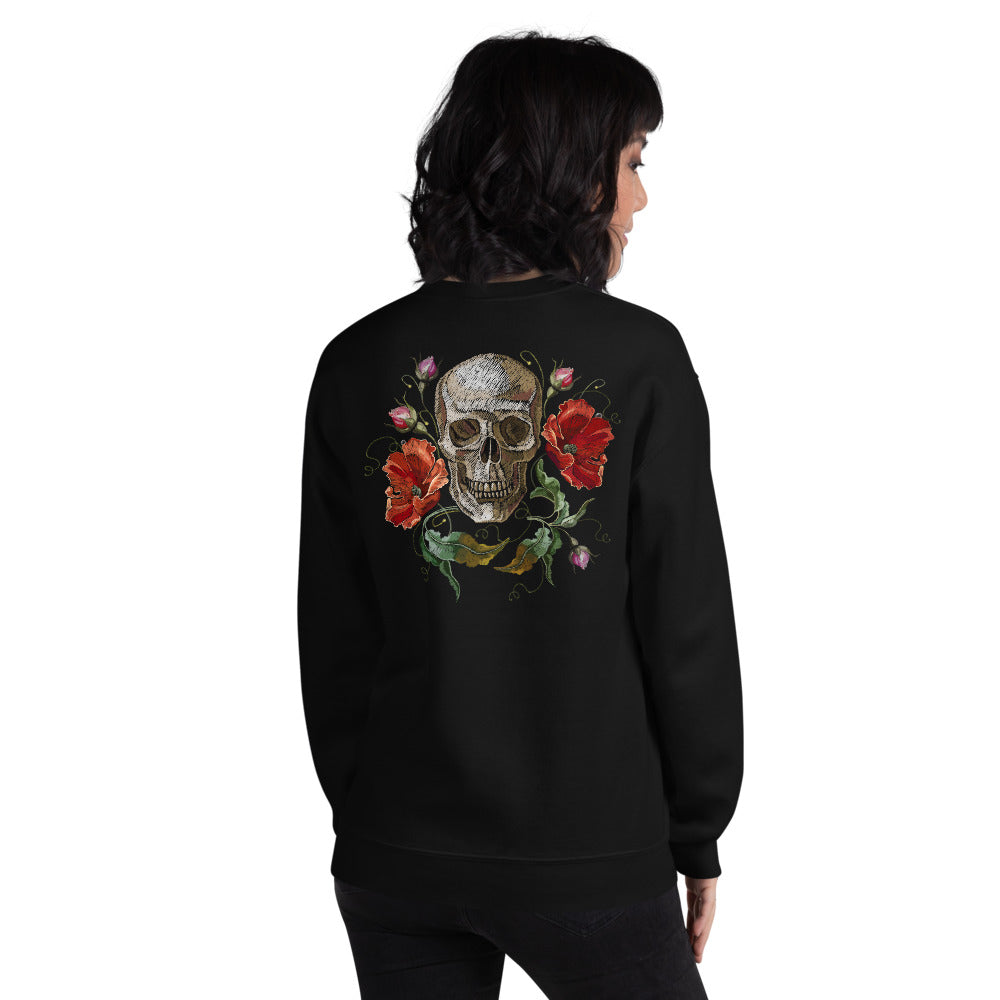 Rose Skull Sweatshirt | Black Skull with Roses Sweatshirt for Women